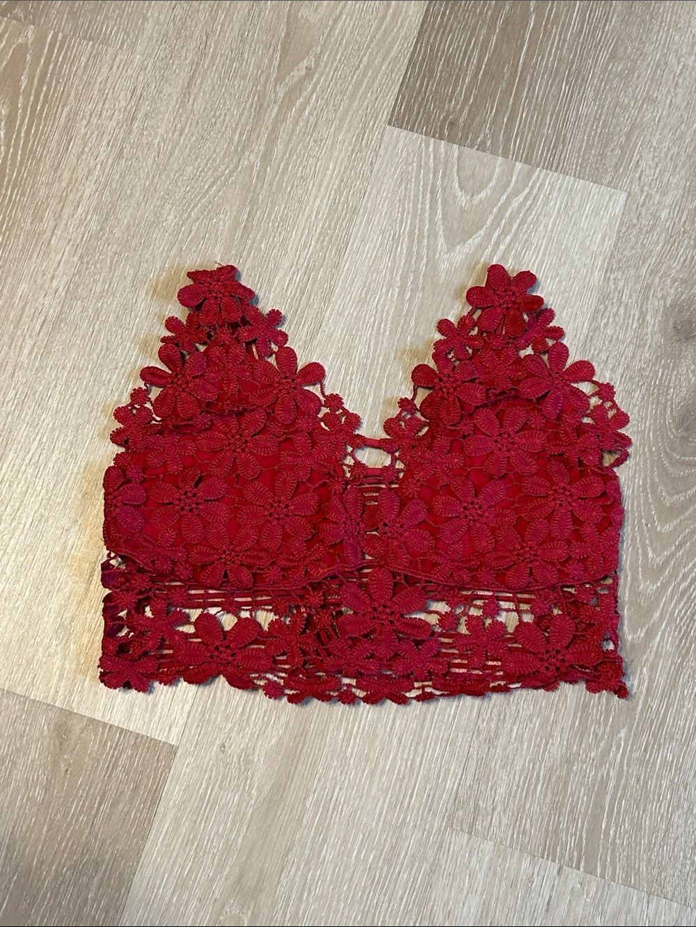 Crochet Floral Deep Red Bralette Top Sz XS-S